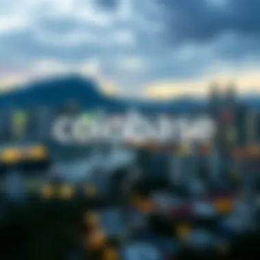 Coinbase logo over a backdrop of Thailand's digital landscape