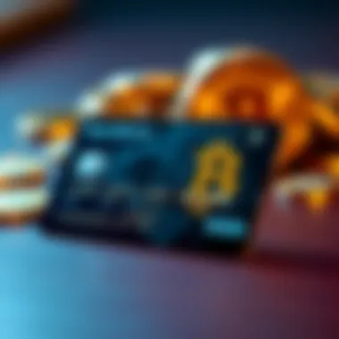 Graphic representation of a credit card with crypto symbols.