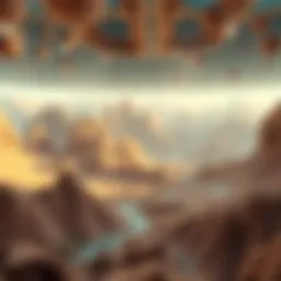 Virtual reality environment showcasing diverse metaverse landscapes